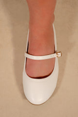 JOSIE BALLERINA FLATS WITH STRAP DETAIL IN WHITE FAUX LEATHER