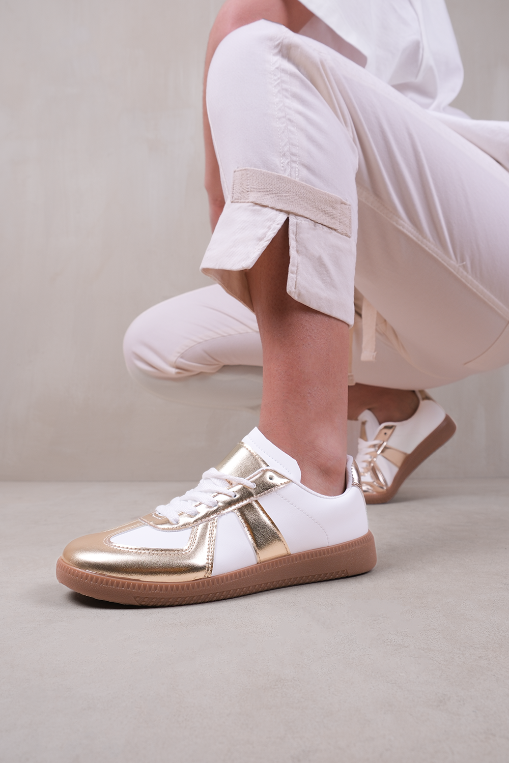 SWIFT CASUAL GUM SOLE LACE UP TRAINERS IN GOLD