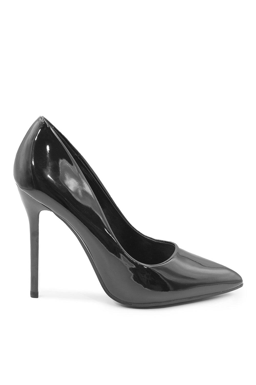 KYRA HIGH HEEL STILETTO PUMPS IN BLACK PATENT FAUX LEATHER Where s That From UK