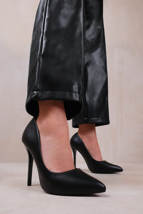 KYRA HIGH HEEL STILETTO PUMPS IN BLACK FAUX LEATHER