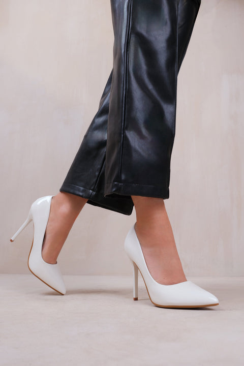 KYRA HIGH HEEL STILETTO PUMPS IN WHITE PATENT FAUX LEATHER