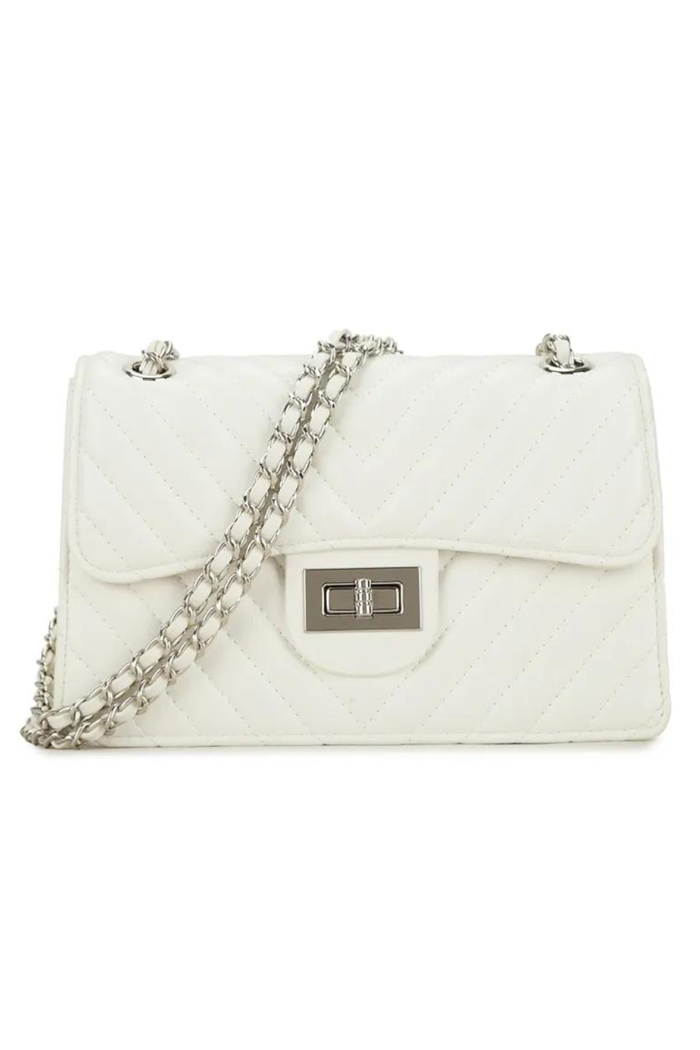 COTTON CROSSBODY BAG WITH CHAIN DETAIL IN WHITE FAUX LEATHER