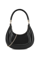 EMBER TOP HANDLE BAG WITH GOLDEN CHAIN STRAP DETAIL IN BLACK FAUX LEATHER