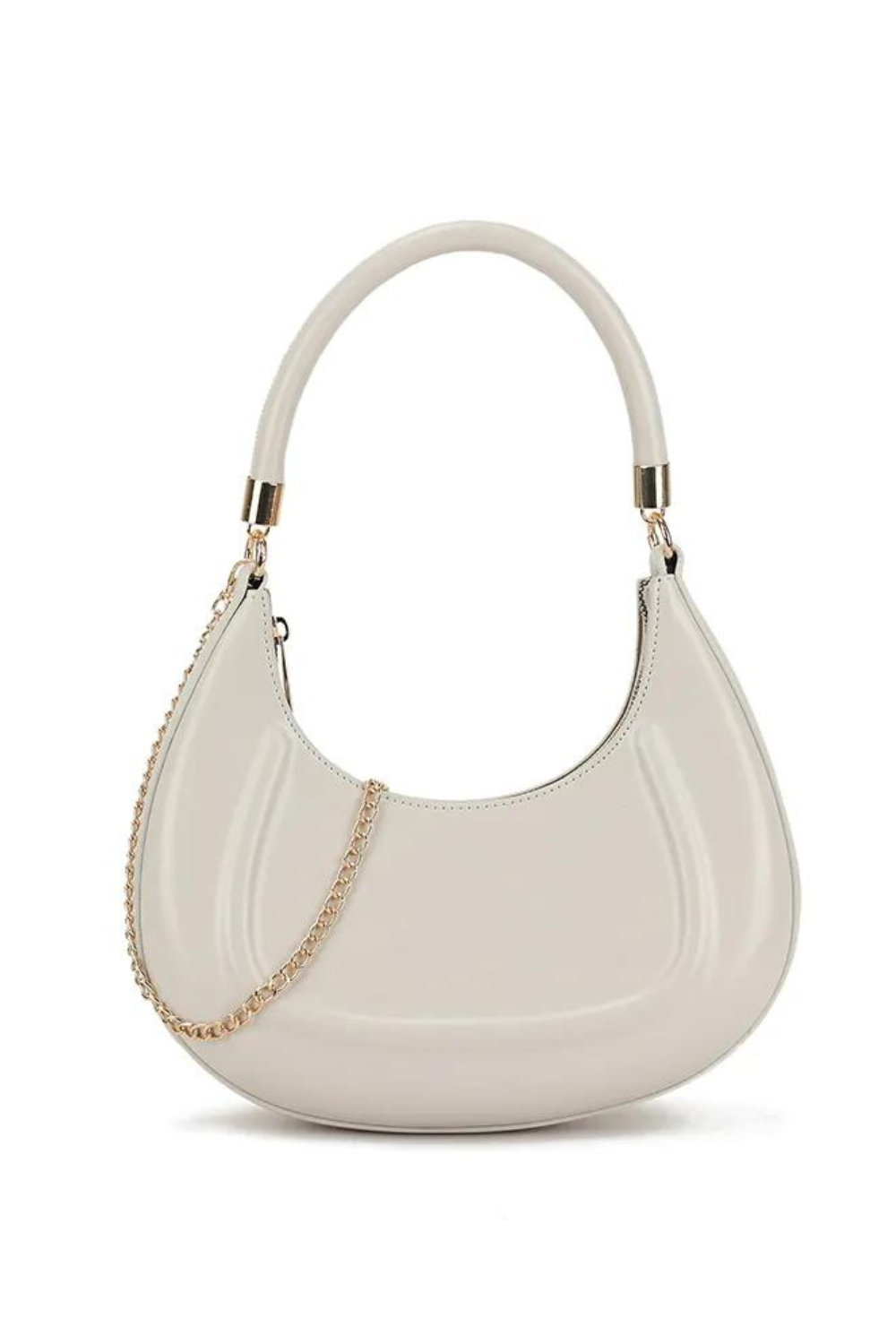 EMBER NUDE LEATHER HANDLE BAG WITH A GOLD CHAIN STRAP
