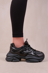 ILLUSION CHUNKY SOLE LACE UP TRAINERS IN BLACK