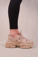 ILLUSION CHUNKY SOLE LACE UP TRAINERS IN KHAKI