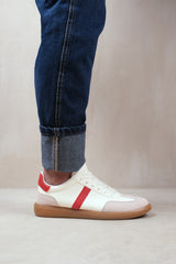 PACE CONTRAST PANEL LACE UP GUM SOLE TRAINERS IN RED