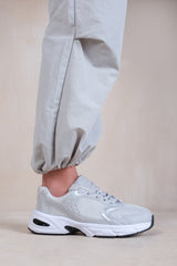ECHO FASHION LACE UP TRAINERS WITH MESH DETAIL IN GREY FAUX LEATHER