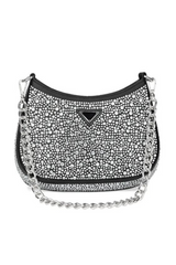 CINDER SPARKLY BAG WITH RHINESTONES AND CHAIN DETAIL IN SILVER