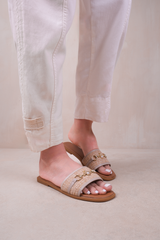 HARMONY PU STRAW DETAIL STRAP SANDALS IN NUDE FAUX LEATHER