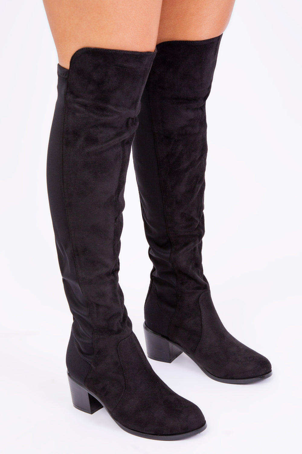 Black Faux Suede Over The Knee Thigh High Stiletto Boots – FloralKini