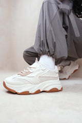 DOWNTOWN CHUNKY SOLE TRAINER IN CREAM FAUX LEATHER