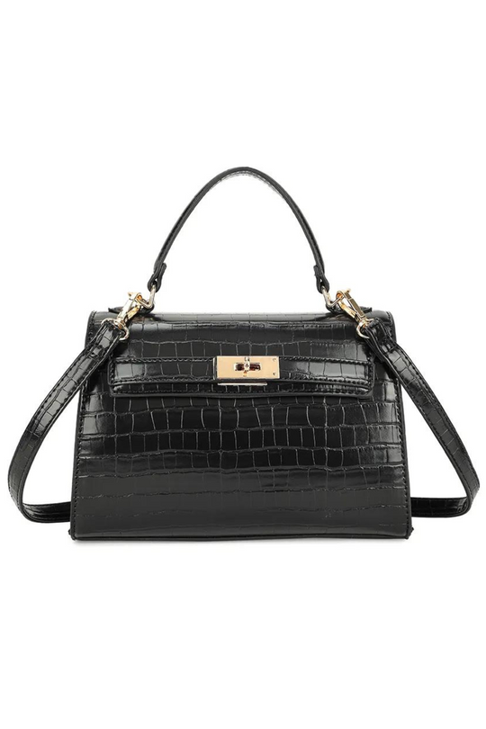 STORM TOP HANDLE BAG WITH BUCKLE DETAIL IN BLACK CROC