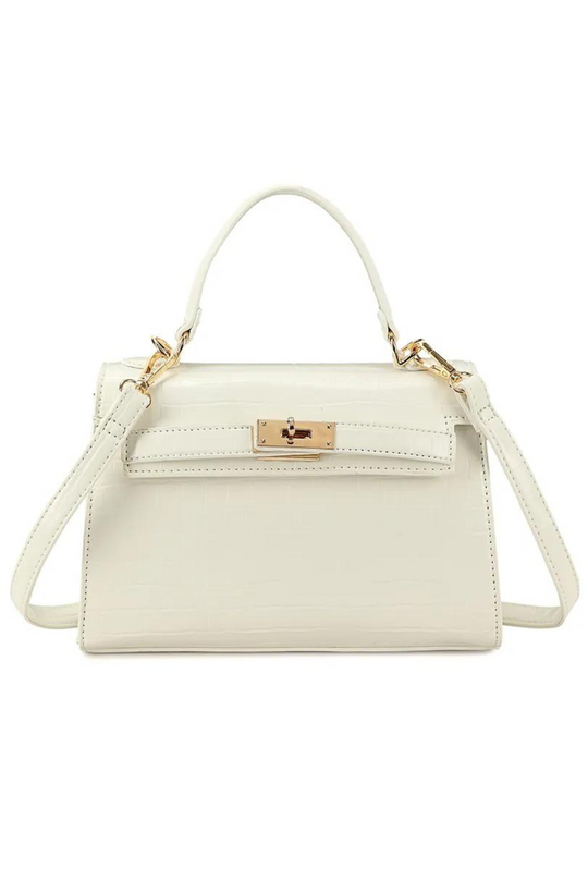 STORM TOP HANDLE BAG WITH BUCKLE DETAIL IN WHITE CROC