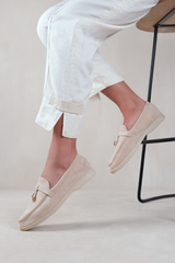 PEGASUS SLIP ON TRIM LOAFERS WITH ACCESSORY DETAILING IN BEIGE SUEDE