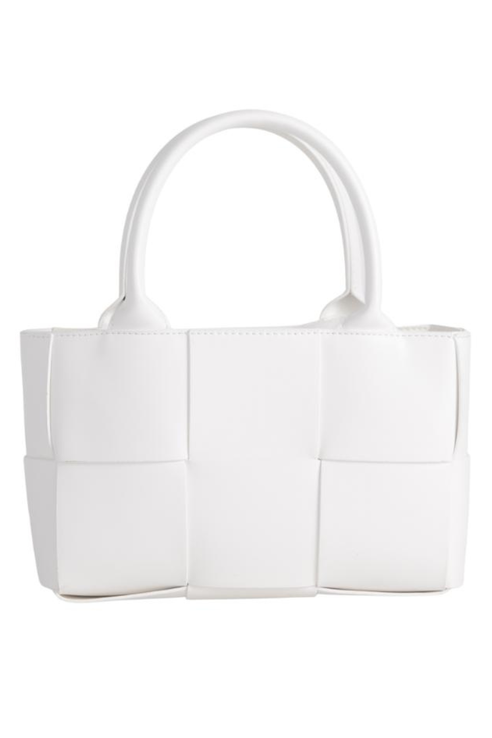 AURORA TOP HANDLE RECTANGLE BAG WITH SQUARE PATTERN IN WHITE FAUX LEATHER