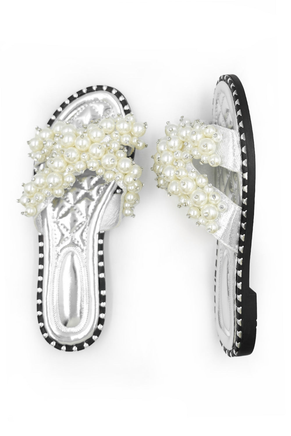 Silver and store pearl sandals