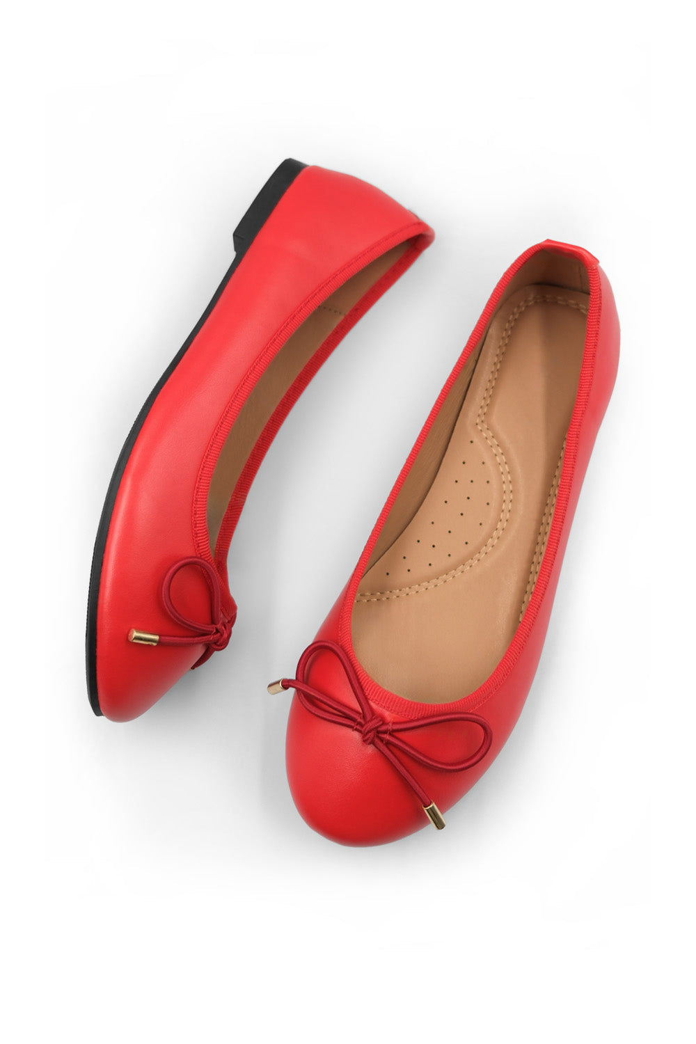 BEXLEY SLIP ON FLAT PUMPS IN RED FAUX LEATHER