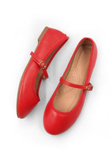 JOSIE BALLERINA FLATS WITH STRAP DETAIL IN RED FAUX LEATHER
