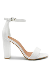 SKYE STRAPPY BLOCK HEELS WITH BUCKLE IN WHITE FAUX LEATHER