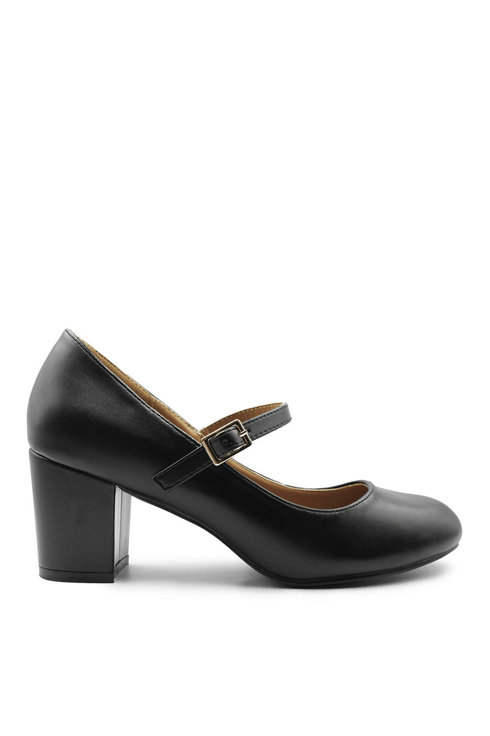 ARACELI EXTRA EXTRA WIDE FIT BLOCK HEEL MARY JANE PUMPS IN BLACK FAUX LEATHER