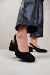 EDITH EXTRA WIDE FIT BLOCK HEEL SLINGBACK SHOES IN BLACK SUEDE