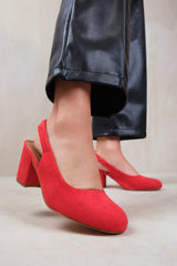 EDITH WIDE FIT BLOCK HEEL SLINGBACK SHOES IN RED SUEDE