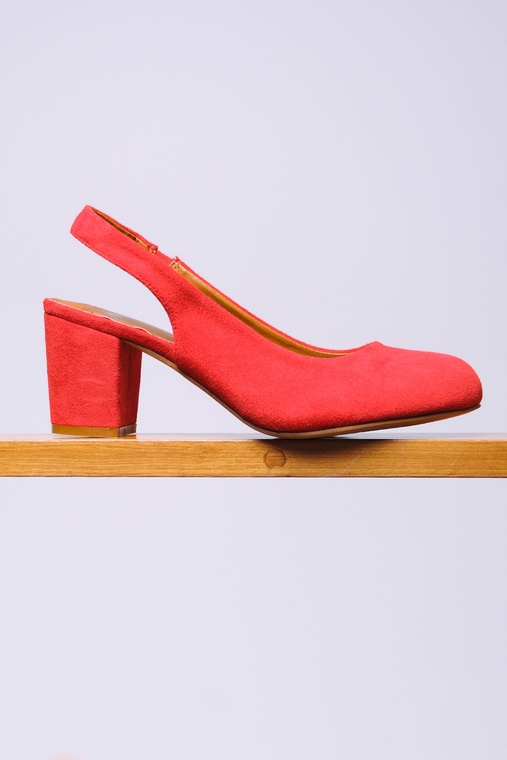 EDITH EXTRA WIDE FIT BLOCK HEEL SLINGBACK SHOES IN RED SUEDE
