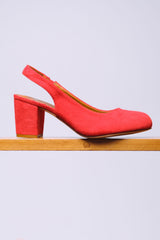 EDITH WIDE FIT BLOCK HEEL SLINGBACK SHOES IN RED SUEDE
