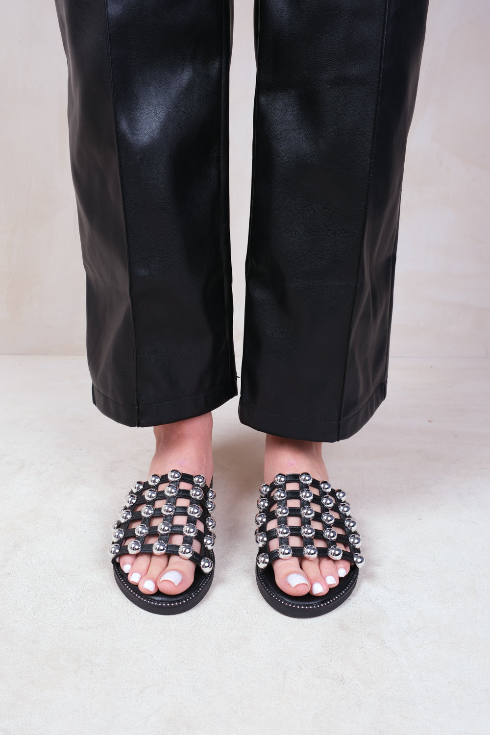 Womens black sale studded sliders